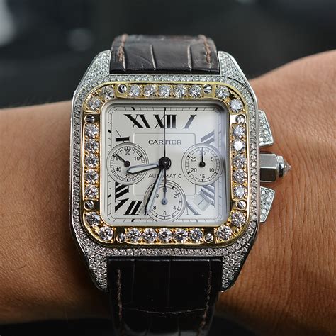 cartier watch santos 100 diamonds|cartier santos 100 chronograph.